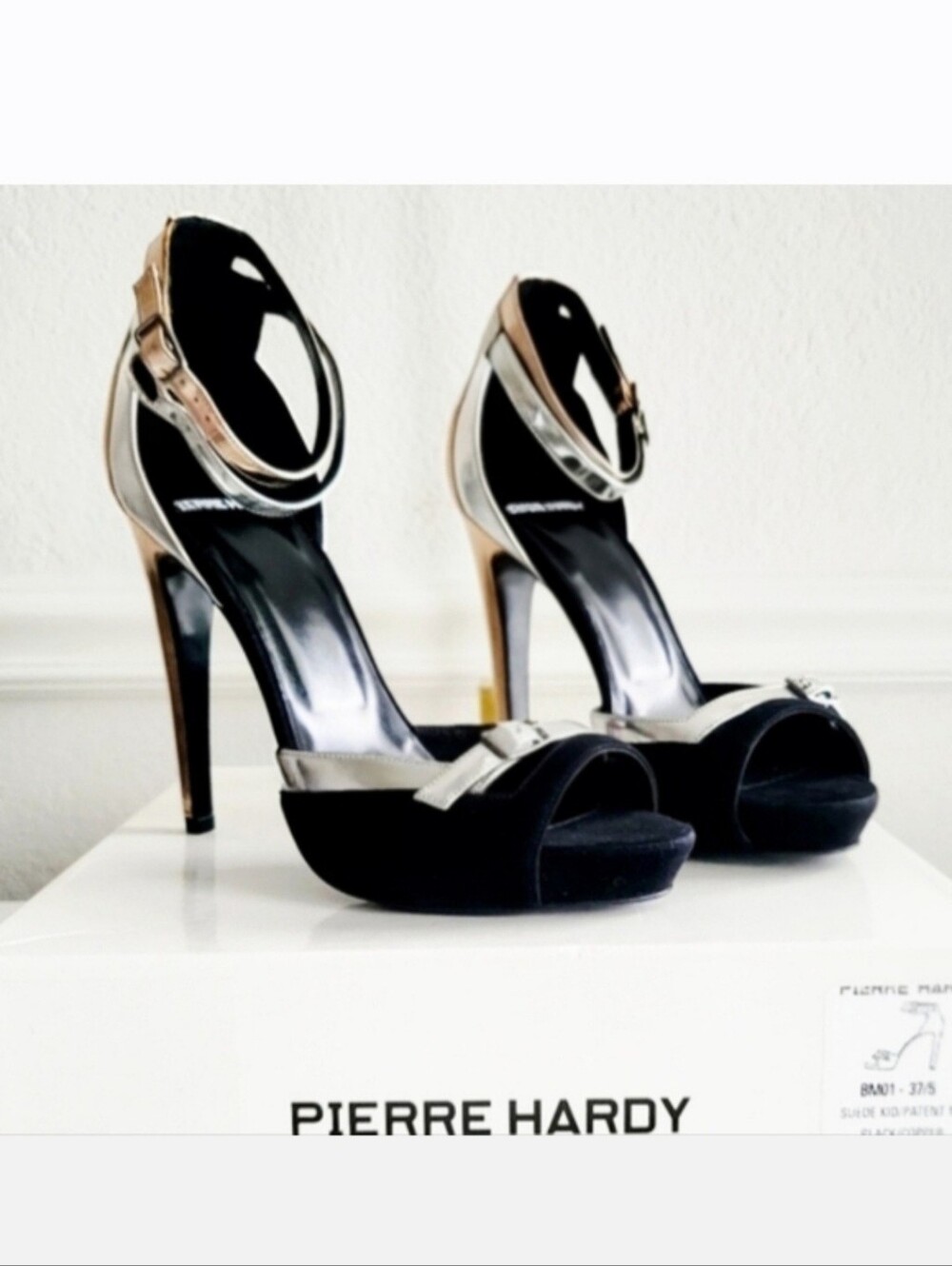 New With Tags Pierre Hardy Black Suede & Metallic Copper/Silver Heels